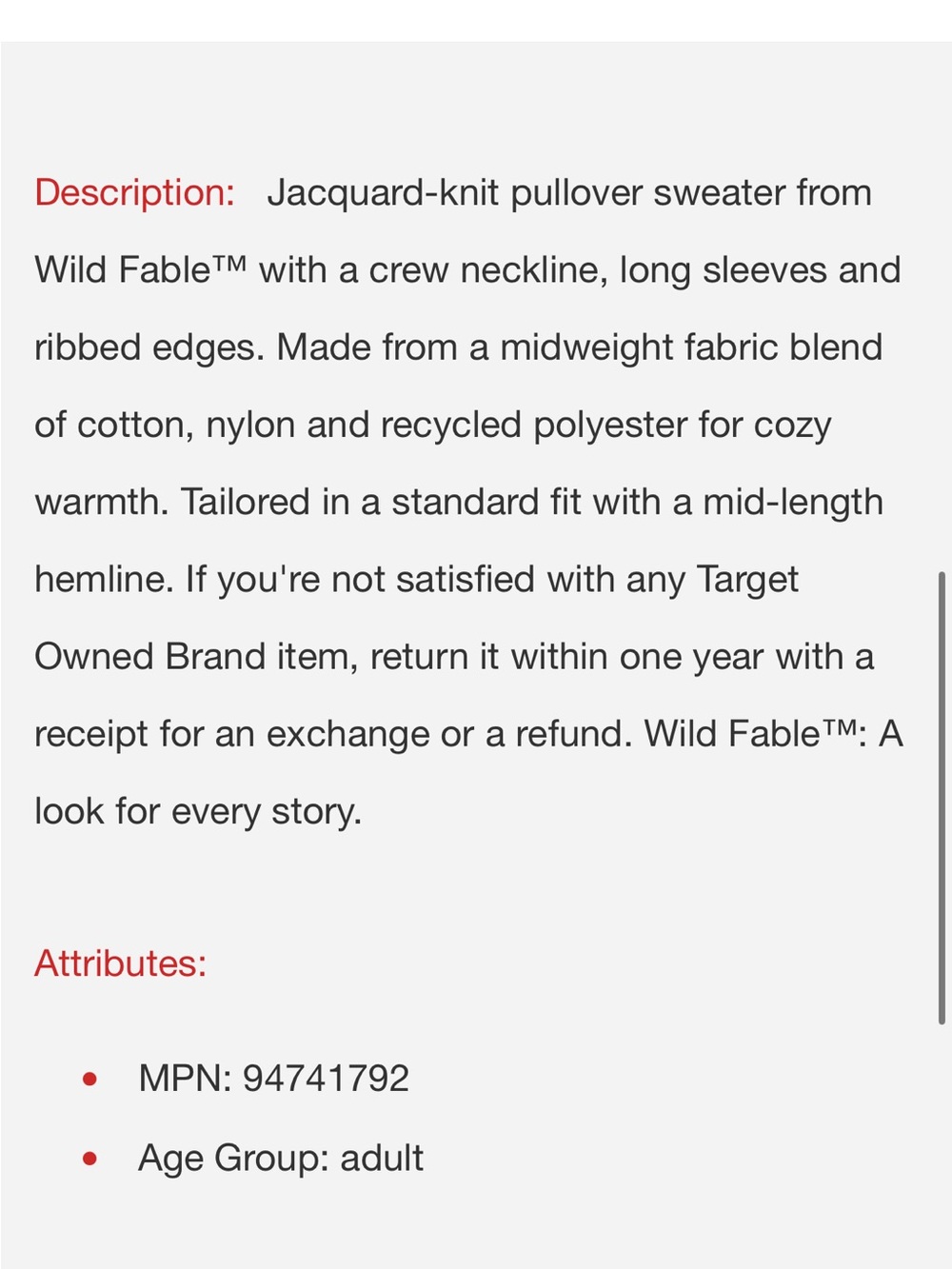 wild fable Ivory Cable-Knit Crewneck Sweater b168 - Picture 3 of 6